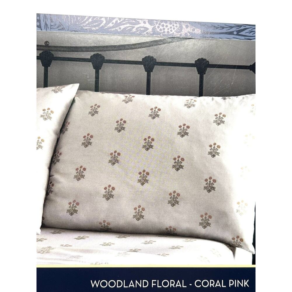 William Morris Woodland Coral King Pillowcases 2 Cotton Percale NIP Pair NWT - Picture 2 of 13